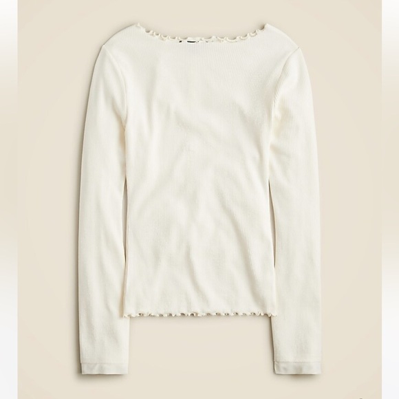 NWT J Crew Vintage Ribbed boatneck Long Sleeve T lettuce trim L Cream # CC729 - Picture 1 of 6